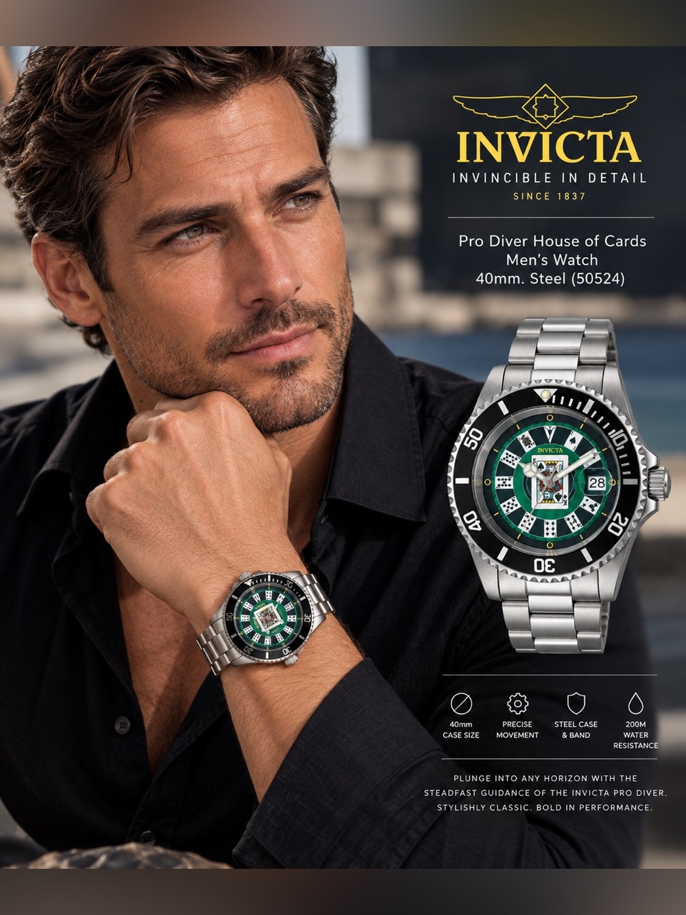 ⌚️NWT! Invicta Pro Diver Men's House of Cards 40mm Watch